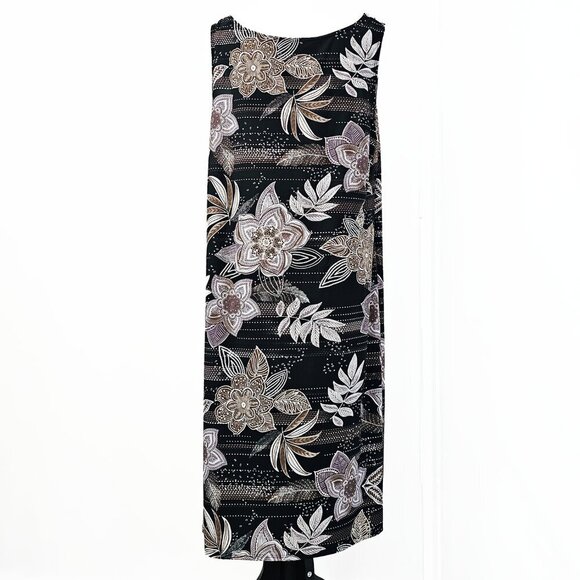 R & M Richards Woman Black and Tan Floral Print Shift Dress - Picture 2 of 5